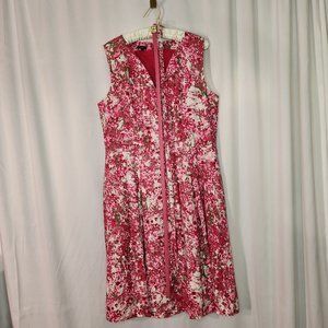 Talbots Pink Floral Lined Dress Size 14 Shell: 100% Linen, Lining: 100% Cotton.